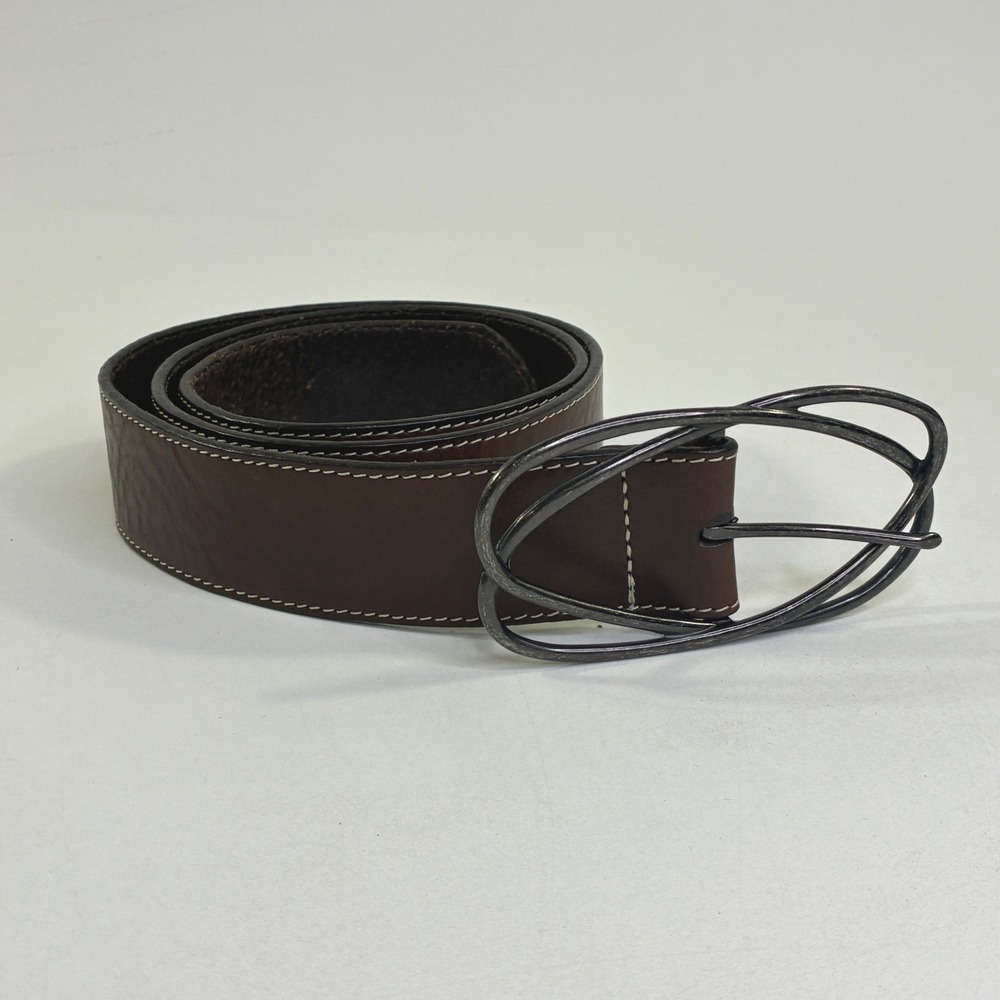 Eddie Bauer Mens Brown Leather Belt USA Made Double Oval Buckle Size M 16-4432